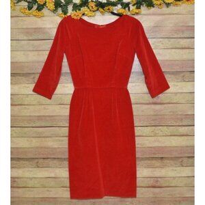 Ladies XS Handmade Red Velvet Midi Sheath Dress Christmas Red Party Winter